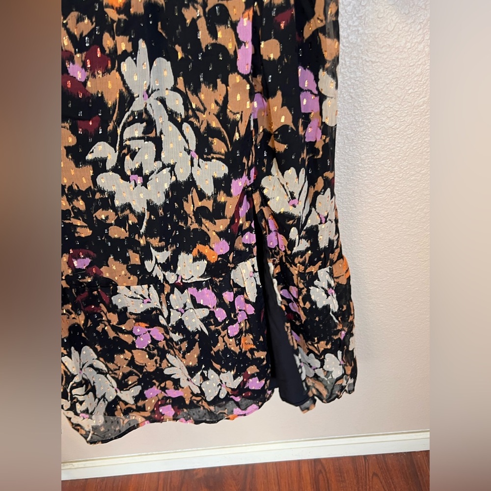 LOFT NWT Metallic Clip Gardenia Cutout High Slit Floral Maxi Dress Size SP - Picture 4 of 15